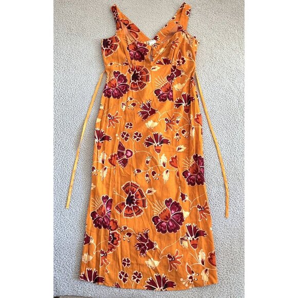 Paradox Dress Orange Floral Sleeveless Midi Linen Blend Summer Boho - Picture 1 of 10